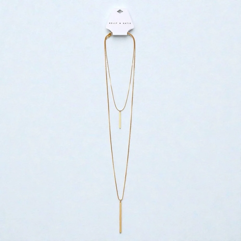 NWT Kelly & Katie Layered Bar Pendant Gold Y Necklace body chain